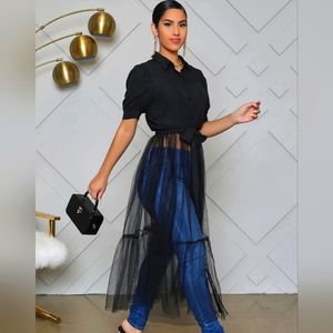 Button Down Blouse with Tulle